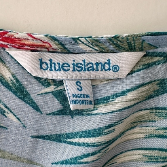 Blue  Island swim coverup or beach dress, 3/4 length sleeves, ruffled - Picture 10 of 11